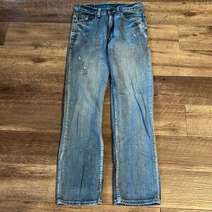 Fly paper jeans. 30x32. Straight leg. Well worn and a little distressed.